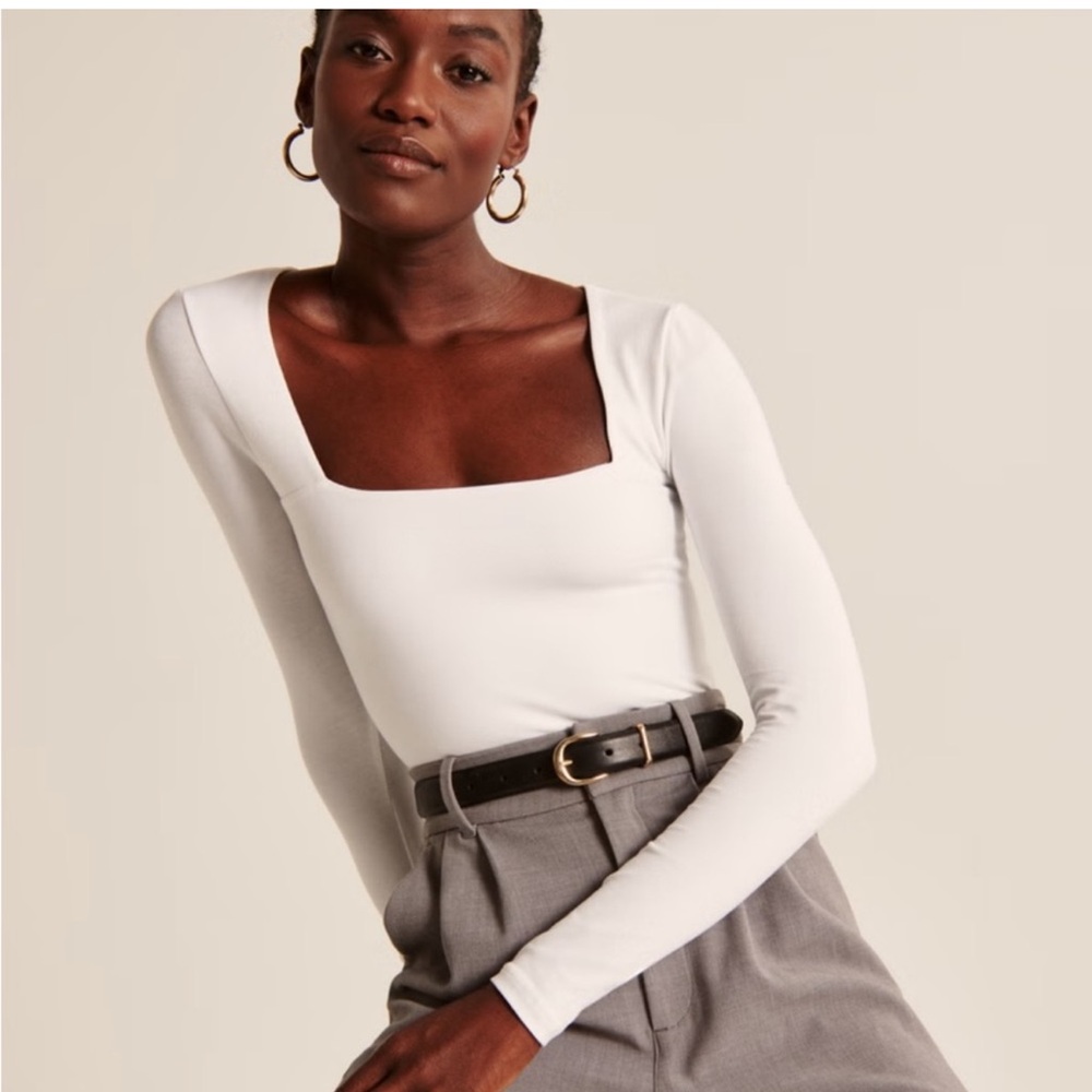 White Long Sleeve Bodysuit Abercrombie